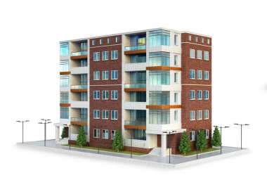 Avrupa modern konut kompleksi. Açık havada. 3D çizim