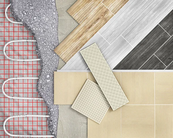 床暖房付きのタイル張りの床 イラストレーション — ストック写真