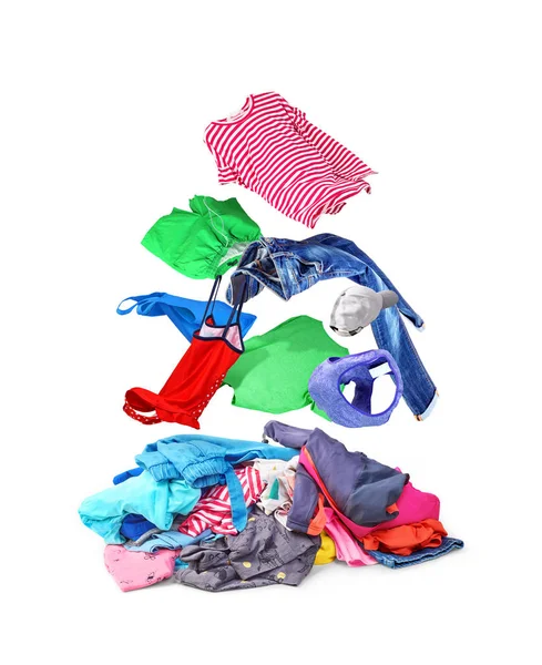 Clothes Fly Pile Things Isolated White Background — Stock Photo, Image