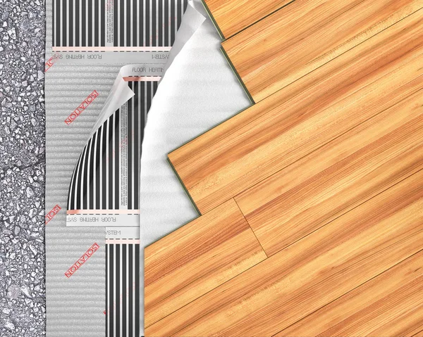 Podlahové Vrstvy Laminátové Podlahové Vytápění Obrázek — Stock fotografie