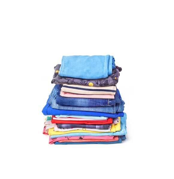 Stack Folded Clothes Isolated White Background — Stock Photo, Image