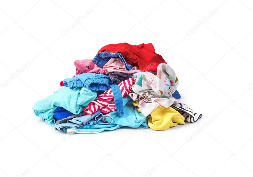 A pile of bright clothes isolated on white background