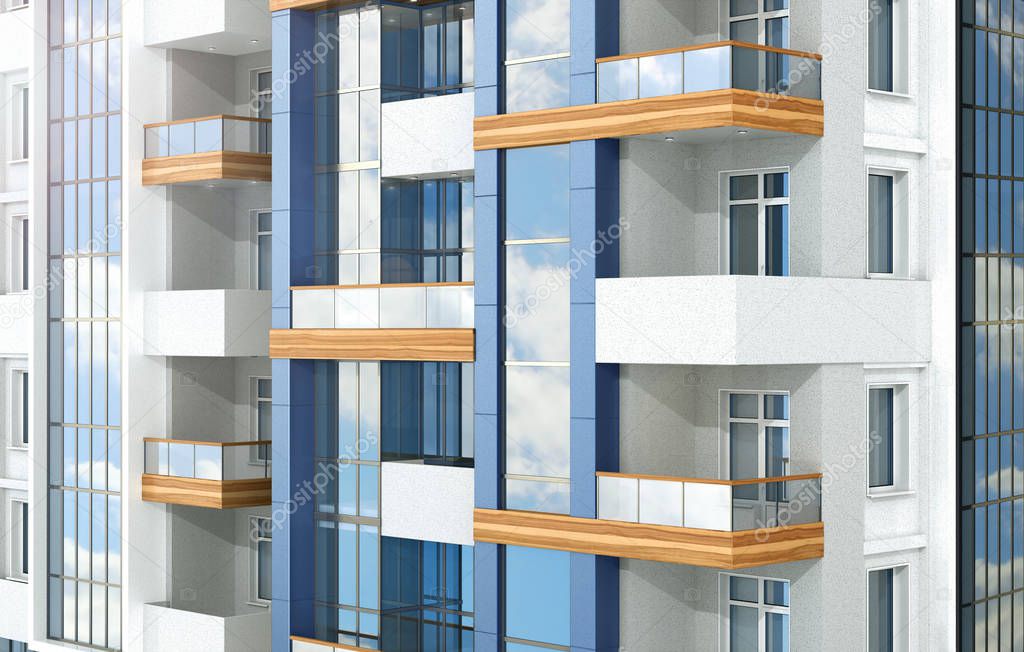 European modern residential complex. outdoors. 3d illustration