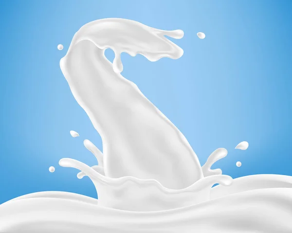 Salpicadura Leche Sobre Fondo Azul Ilustración Vectorial — Vector de stock