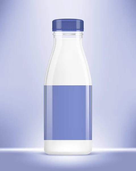 Vector Realistiska Flaska Yoghurt Blå Bakgrund — Stock vektor