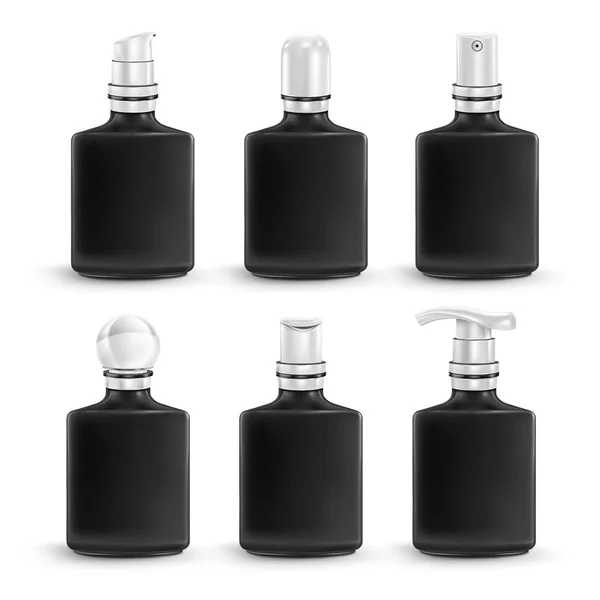 模拟起来 黑色设置矩形迷你小瓶与白色不同的帽子 — 图库矢量图片