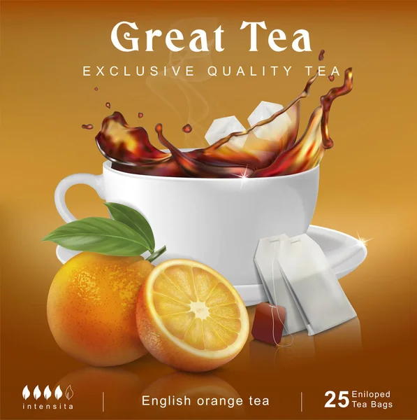 Tea Packaging Design Concept Tea Orange Sugar Vector Illustration — Stock Vector