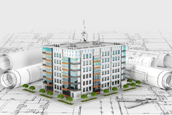 New Modern Residential Building Located Drawings Illustration — Stock Photo, Image