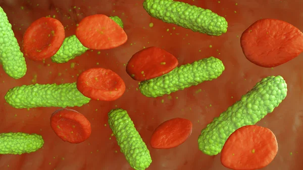 Bactérias Verdes Ilustração Sistem Circulatória — Fotografia de Stock