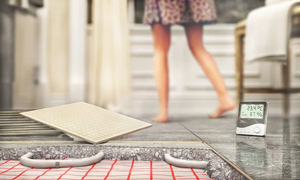 床暖房付きのタイル張りの床 イラストレーション — ストック写真