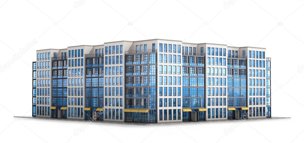 Modern European residential complex. Isolated on white background. 3d illustration
