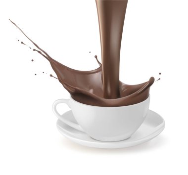 Beyaz bir fincan sıcak çikolata. Beyaz arka plan üzerinde vektör çizim.