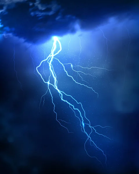 Blitzeinschlag Dunklen Bewölkten Himmel Realistische Vektordarstellung — Stockvektor