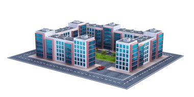 Modern Avrupa konut kompleksi. Beyaz arka plan üzerinde izole. 3D çizim