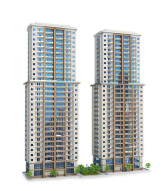 Modern çok katlı konut binası. 3D çizim
