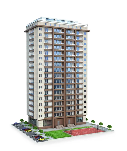 çok katlı bir spor zemin ile bina konut bahçede. 3D çizim