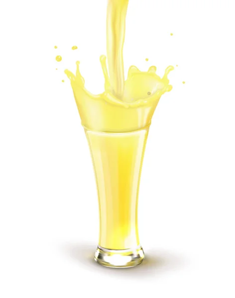 Citronsaft Ett Glas Färsk Juice Skvätt Juice Ett Glas Vektorillustration — Stock vektor