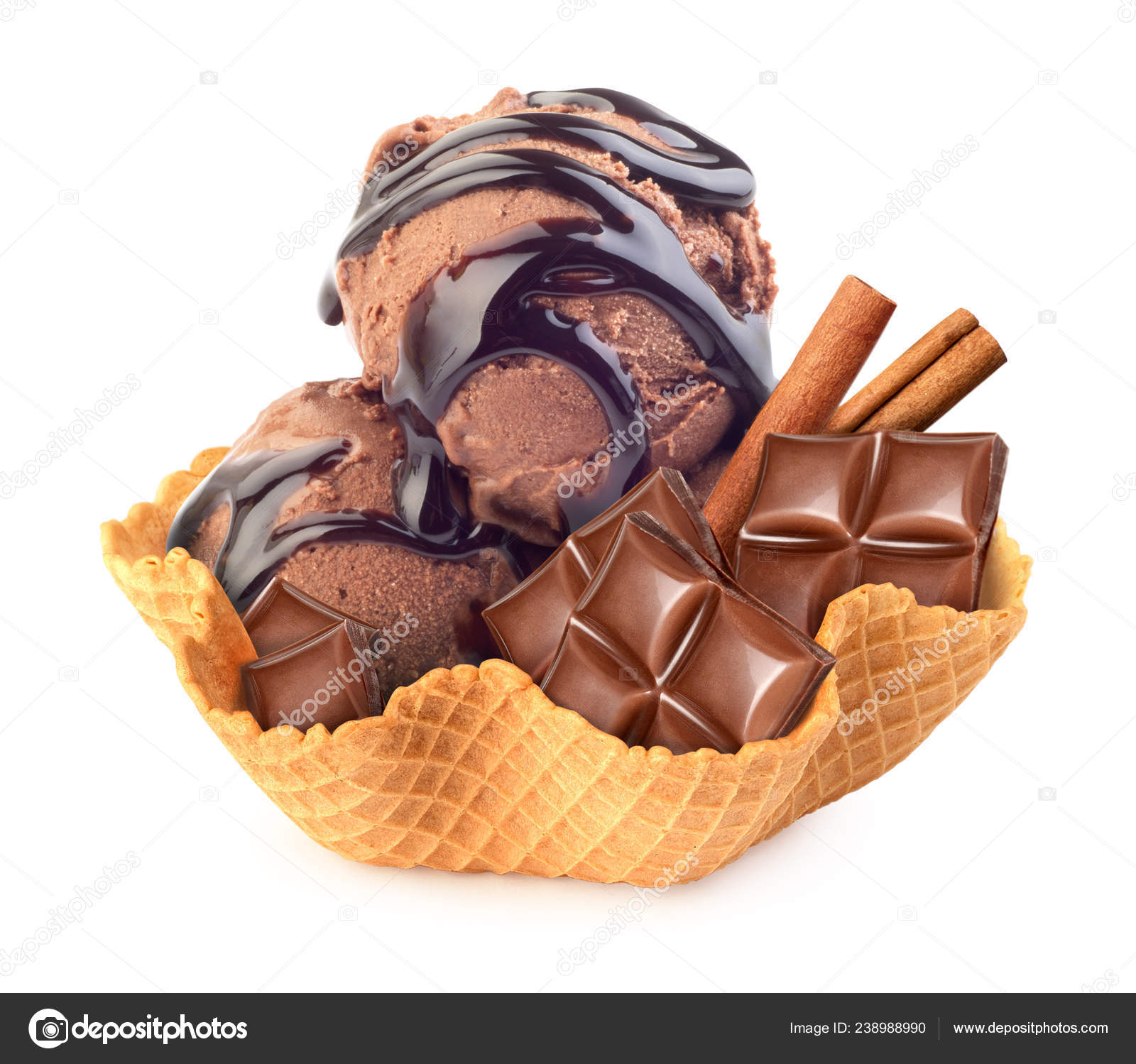 Chocolate Ice Cream Cinnamon Waffle Basket — Stock Photo © urfingus  #238988990, image size:1600x1499