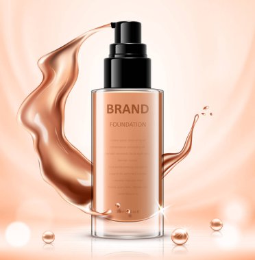 Cosmetic package design, foundation bottle mockup for design uses in complexion color tone. Vector realistic illustration