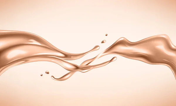 Elemen Dasar Cair Splashing Beige Liquid Flow Creamy Texture Isolated - Stok Vektor