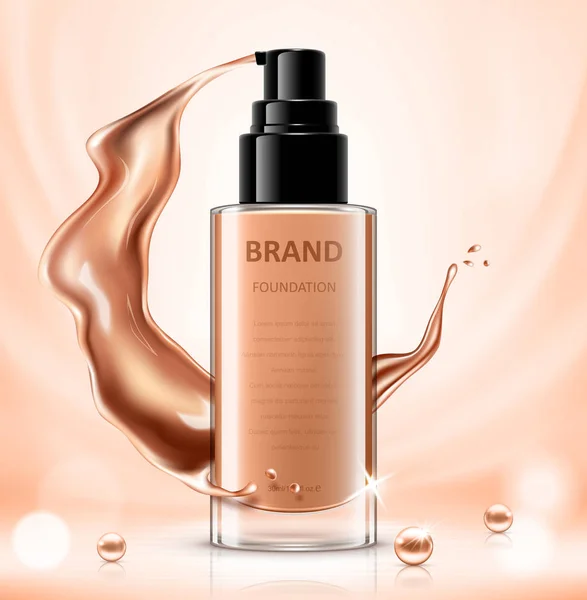 Cosmetic Package Design Foundation Bottle Mockup Design Uses Complexion Color — Stock Vector