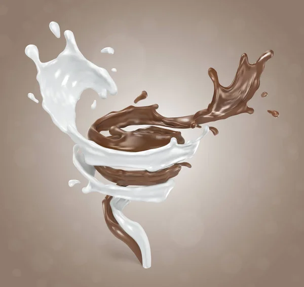 Salpicadura Leche Chocolate Ilustración Realista Vectorial Sobre Fondo Beige — Vector de stock