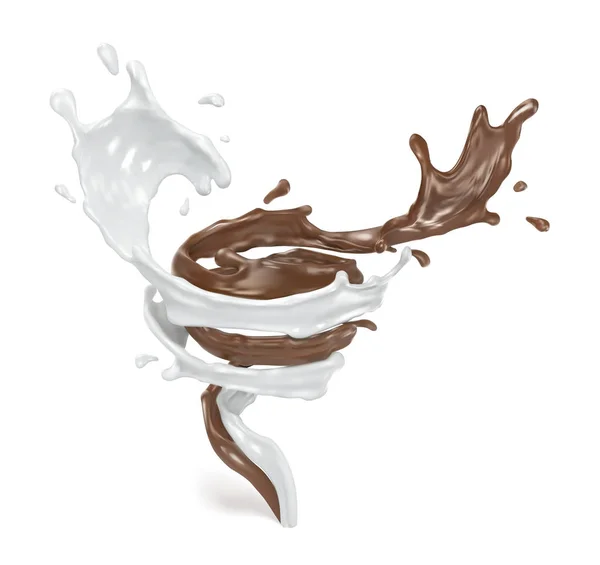 Salpicadura Leche Chocolate Ilustración Realista Vectorial Sobre Fondo Blanco — Vector de stock