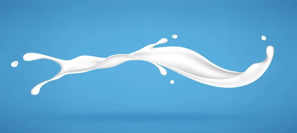 Βουτιά Από Γάλα Κρέμα Γάλακτος Απομονωμένη Μπλε Φόντο Ρεαλιστική Διανυσματικά — Διανυσματικό Αρχείο