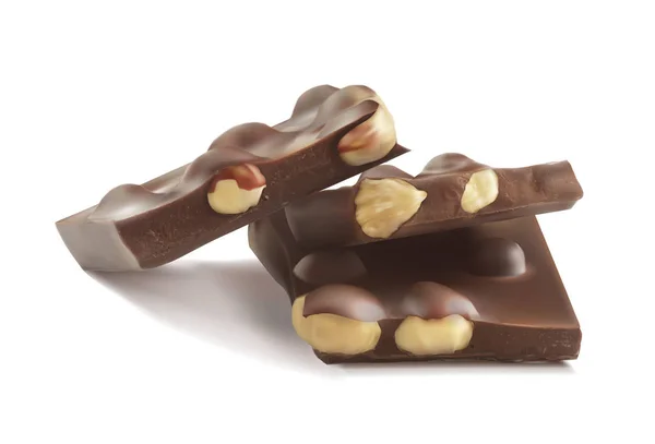 Bitar Choklad Med Hasselnötter Realistiska Vektorillustration — Stock vektor