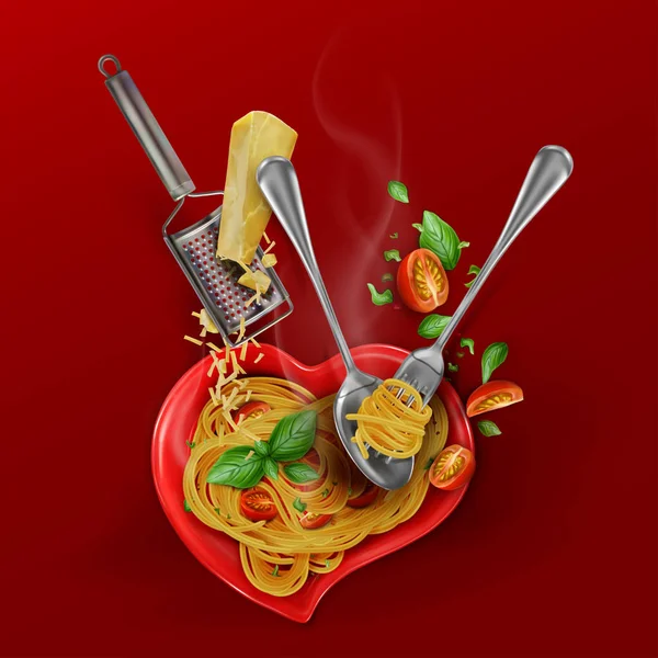 Presentazione Una Ricetta Culinaria Cottura Della Pasta Spaghetti Con Pomodorini — Vettoriale Stock