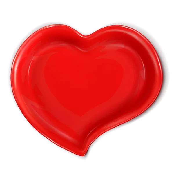Red Ceramic Plate Shape Heart Food Mock Realistic Vector Illustration — Stock Vector