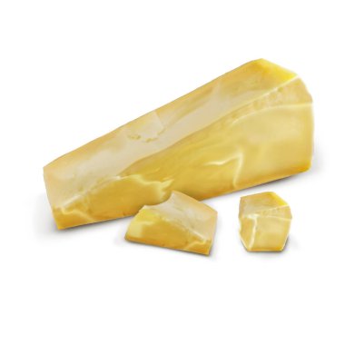 Biraz parmesan peyniri. Beyaz arka plan üzerinde izole 3d gerçekçi vektör çizim.