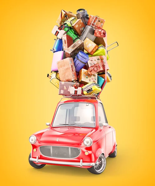 Travel Concept Red Vintage Car Travel Suitcases Roof Illustration — Stock Photo, Image