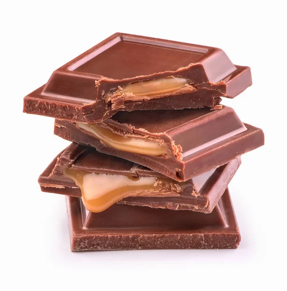 Bitar Choklad Med Fyllning Vit Bakgrund — Stockfoto