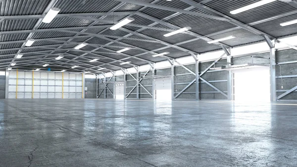 Hangar Interno Con Cancello Aperto Illustrazione — Foto Stock