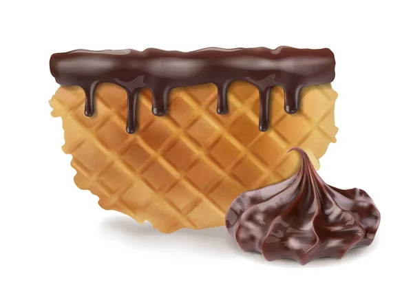 Вафли с шоколадными капельницами и шоколадными кондитерскими изделиями. Векторная иллюстрация на белом фоне . — стоковый вектор