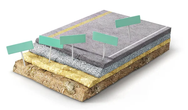 Estructura del abrigo. Un trozo de carretera con capas. ilustración 3d — Foto de Stock