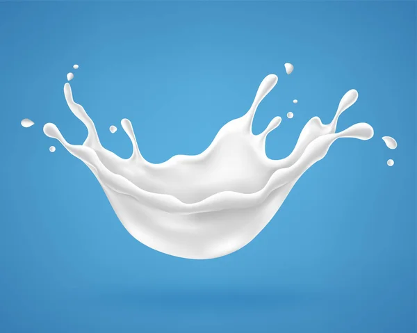 Salpicadura de leche sobre fondo azul — Vector de stock