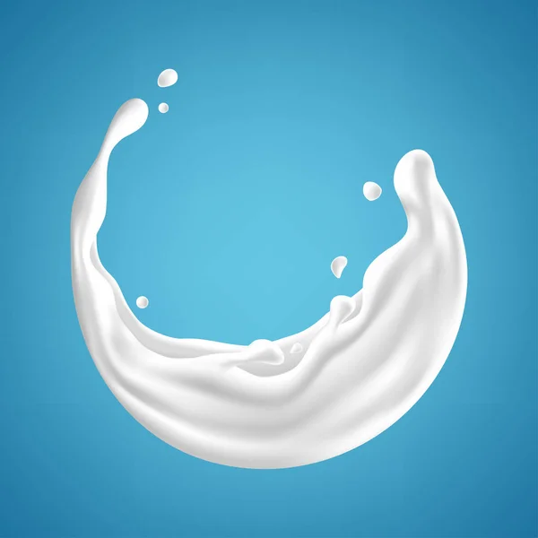 Γάλα πιτσιλιές απομονωμένες σε μπλε φόντο. Ρεαλιστική διανυσματικά εικονογράφηση — Διανυσματικό Αρχείο