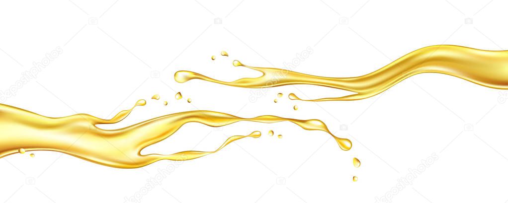 Oil splashing isolated on white background. Realistic vector ill