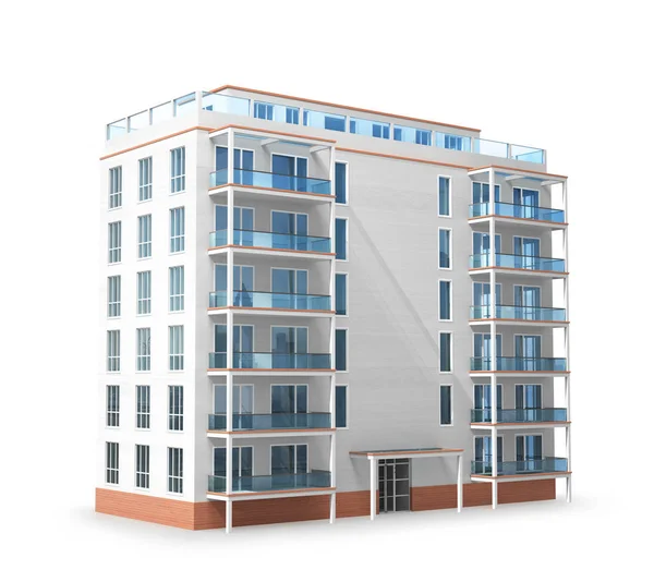 Construção de vários andares. Novo edifício residencial moderno. ilustração 3d — Fotografia de Stock
