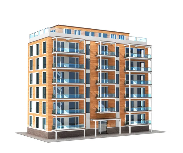 Condominio o condominio isolato su sfondo bianco. Illustrazione 3d — Foto Stock