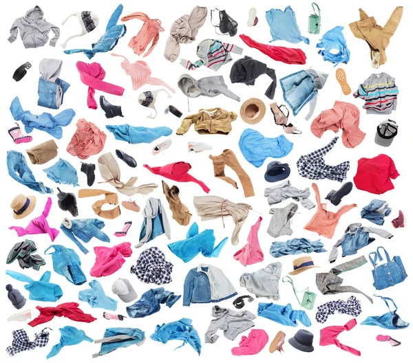 Conjunto de roupas coloridas no outono isolado no fundo branco — Fotografia de Stock
