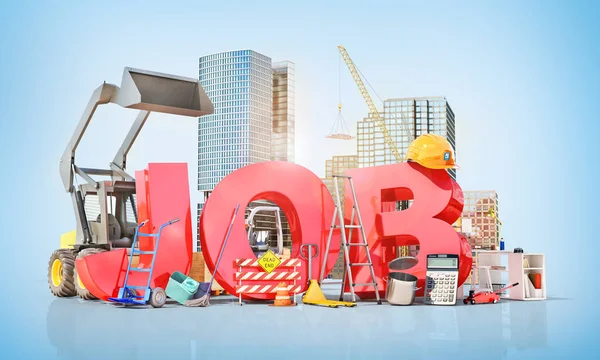 Job word with work tools. 3d illustration — Stock Photo, Image