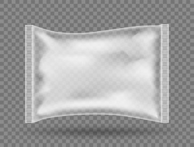 Gerçekçi şeffaf paket yemek için. Polietilen ambalaj. Marka için şablon