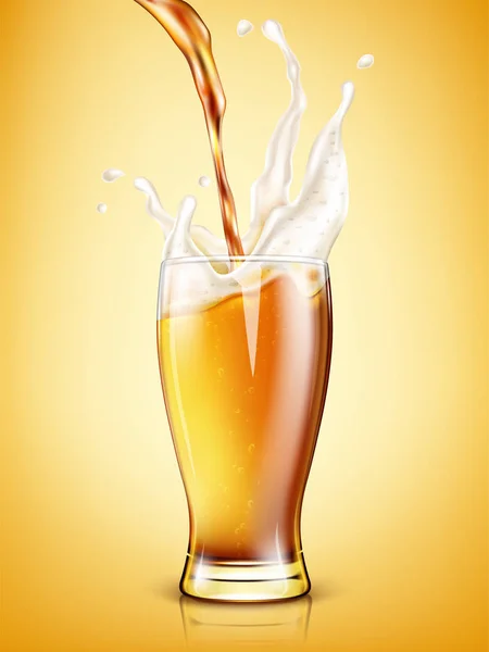 La bière coule dans un verre. Illustration vectorielle réaliste — Image vectorielle