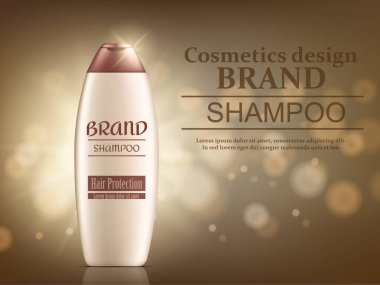 Saç bakım ürünleri paketleme şişe şampuan tasarlayın. Vektör çizim