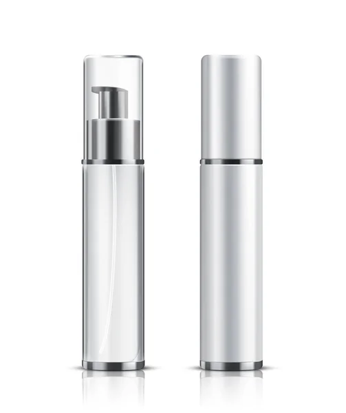 Due bottiglia cosmetica realistica su uno sfondo bianco . — Vettoriale Stock