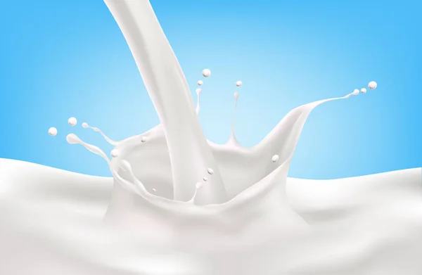 Salpicadura de leche sobre fondo azul. ilustración vectorial — Vector de stock
