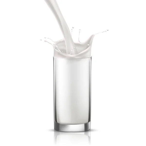 Melk is gegoten in een glas splash. Vectorillustratie — Stockvector